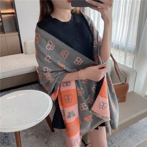 Women Scarf Shawl Hijab Luxury Print Solid Doubel Side Warm Blanket Stoles Bufanda Pashmina Cashmere 2021 Thick Winter Echarpe