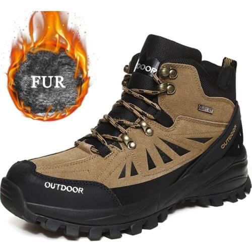 Winter Ankle Boots Leather Men Casual Shoes Outdoor Work Rubber Hiking Boots Sneakers Warm Military Snow Boots Plus Size 46