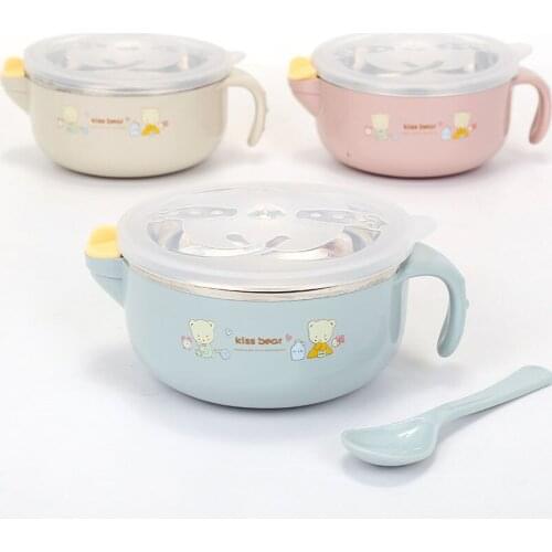 1PC Baby Stainless Steel Thermal Bowl Toddler Tableware Dinnerware Suction Bowls With Spoon Kids Safety Dinner Feeding Dishes