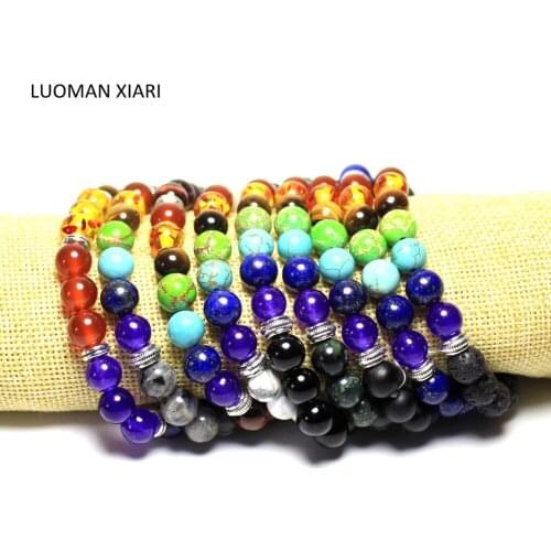 10 PCS Wholesale 7 Multi Type Design AAA+ Quality Natural Mix Color Stone Beads Bracelets Jewelry Stretch Chakra Energy Gift