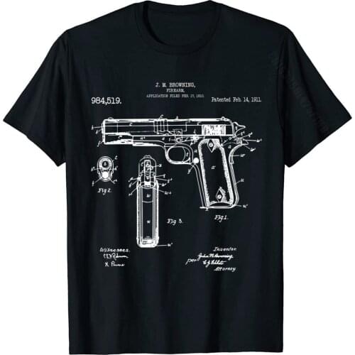 John Browning 1911 Patent Drawing Pro Gun Shirt T-Shirt Mens Popular Family Tees Cotton Top T-Shirts Custom