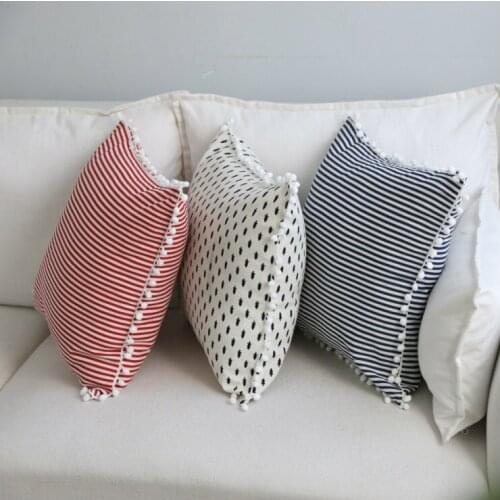 2Pcs Cotton & Linen Geometric Cushion Cover With Balls 45x45cm Pillow Covers Decorative For Sofa Home