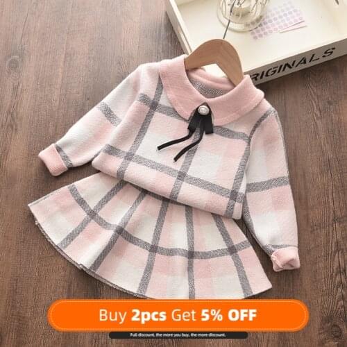 2021 Girl Sets Girls 2pieces Sets Children Casual Long Sleeve Sweater Knitted Dress Suit Boutique Girls Clothing SetChristmas