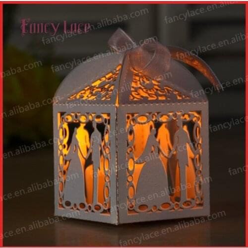 50PCS New Arrival Wedding Candy Boxes Bride and Groom Laser Cut Wedding Favor Gift Box with Ribbon, Party Favor, Wedding Favor