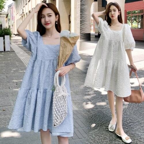 6838# Maternity Clothes Summer Squared Collar Short Sleeve Easy Matching Loose Stylish Dress for Pregnant Women Mom Dress