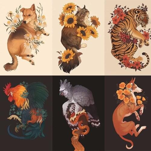 2021 New 5D DIY Animal Dog, Tiger Series Square/Round Diamond Mosaic Embroidered Diamond Painting Home Decoration