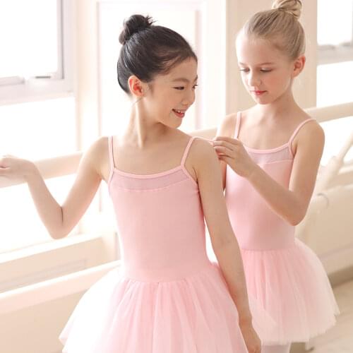 Girls Ballet Dress Swimsuit For Dancing Camisole Mesh Splicing Leotard Dance Ballet Tutu Dress Princess Dress Kids Pettiskirt