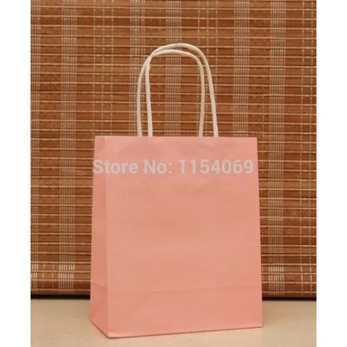 Free Shipping 20pcs/lot Pink Kraft Paper Bag 18x15x8cm Boutique Jewelry Gift Packaging Bag Fashion Paper Gift Bags With Handle
