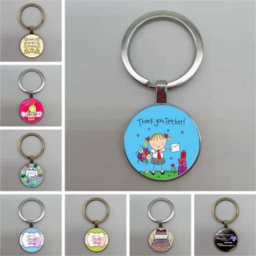 Thank You Teacher Text Love Keychain Charm Glass Crystal Pendant Keyring Quality Bag Car Key Chain Women Teachers Day Gift