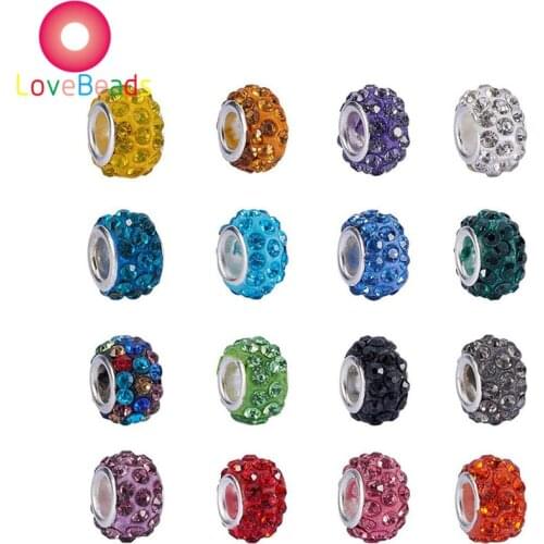 20Pcs Large Hole Polymer Clay Rhinestone Beads Fit Pandora Charms European Bracelet Snake Chain DIY Jewelry Making Gift Crafts
