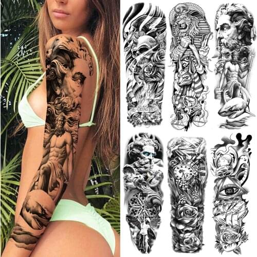 Black God Temporary Sleeve Tattoos For Women Men Adult Skeleton King Flower Tattoo Sticker Sleeve Evil Fake Demon Body Art Tatoo