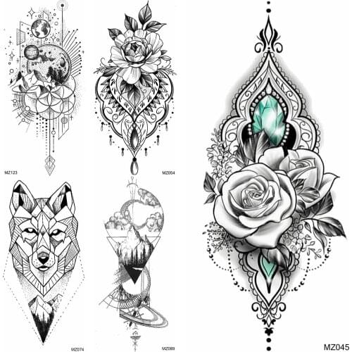 Fake Jewelry Temporary Tattoos Sticker Waterproof Diamond Mountain Wolf Tattoos For Women Body Art Tatoo Decal For Festival Club