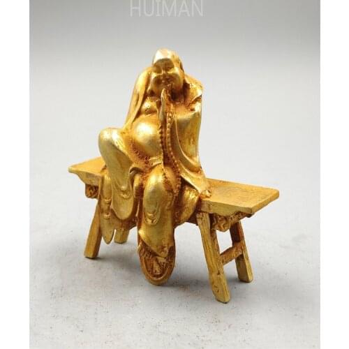 Collection China Gilding Brass Bench Maitreya Buddha Sculpture Metal Crafts Home Decoration#2