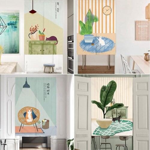Printed Short Curtains Dust-proof Door Curtain Washable Plant Pattern Door Screen Removable Half Drapes Kitchen Bedroom Decor