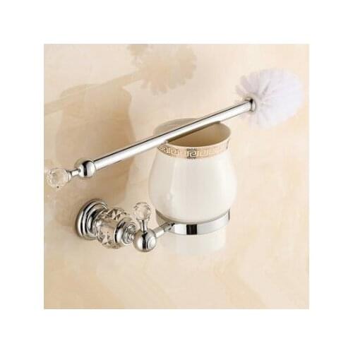 Brass & Crystal Toilet Brush Holder,Chrome Plated Toilet brush Bathroom Products New Arrivals Cleaning Brush
