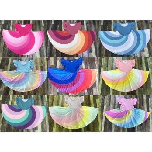 Ready to ship hot sell kid girl rainbow print colorful baby twirl dress