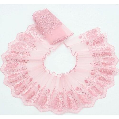 MLAEY 2yards/lot 18cm wide Embroidered Tulle Lace trim mesh lace Fabric~ Pink~lovely