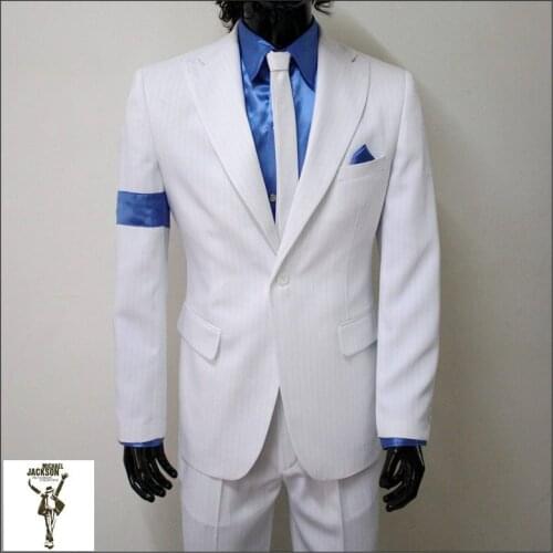 Fashion MJ Michael Jackson SC BAD Smooth Criminal White Stripe Suit Full Set OutFit Men Kid Halloween Clothing1990s