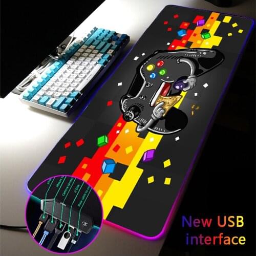 Cartoon Gamepad Large RGB Mouse Pad Multi-interface Four USB Docking Dock USB Black MousePad Typec Interface Boys Girls DeskMat