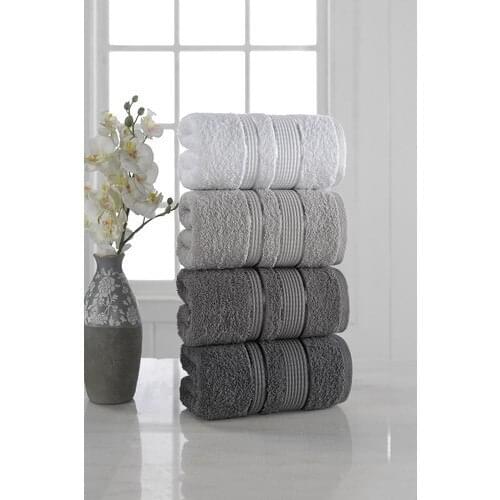 Soft Towel Set 4 Pcs Cotton Hand and Face Towels Gray Color 50 x 85 Cm Made in Turkey