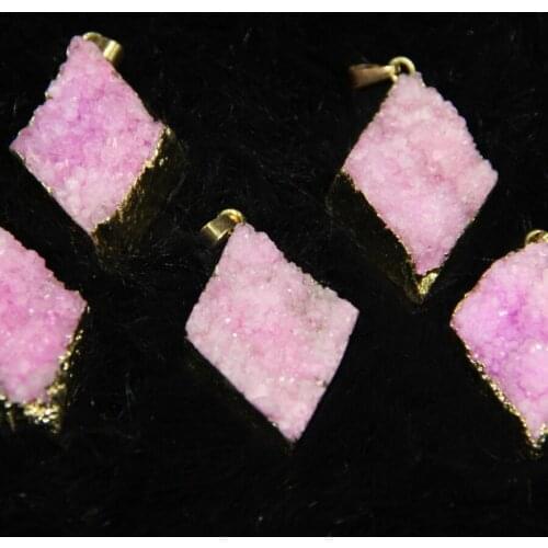 Thanksgiving Gifts! Plated Pink Color Druzy Charms, Drusy Quartz Drop Pendant Cross Necklace On Sell 4pcs/lot