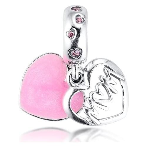 Fits for Pandora Beads Bracelets Mom Script Heart Charms 100% 925 Sterling Silver Jewelry Free Shipping