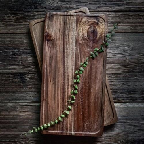 Japanese Style Retro Acacia Wood Rectangular Tray Western Restaurant Steak Bread Sushi Pad Creative Original Wooden Tea Plate