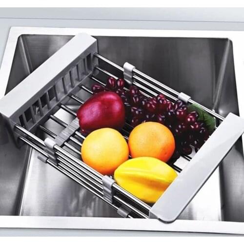 Adjustable Dish Drying Rack Washing Vegetable Drainer Fruit Drain Basket For Sink Stainless Steel Kitchen Organizer Accessories