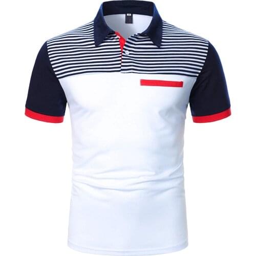 Mens Stripe Patchwork Blouses Tops Brief Button Turn-down Collar Shirts Summer Short Sleeve Shirts Male High Quantity Camicias