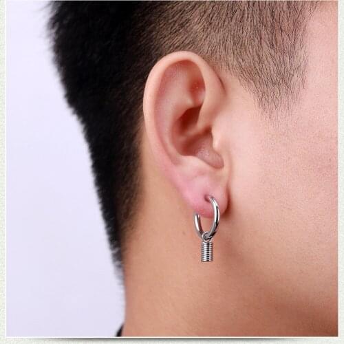 1 PCS Punk Rock Stainless Steel Ear Rings UFO Cube Hoop Earrings For Men Pop Style Fake Ear Holes Without Ear Holes Jewelry