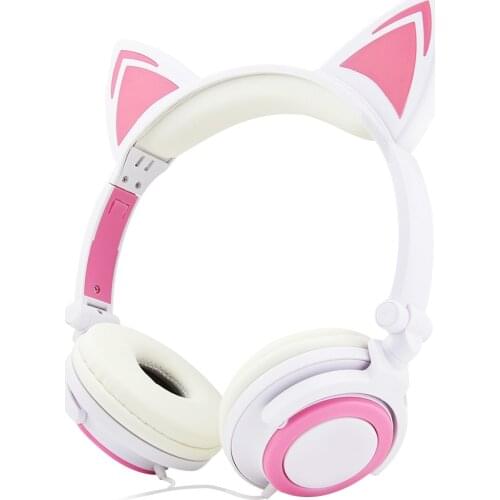 Cute Kids Headphones Wireless Earphones Cat Ear Girls LED Light Gift Bluetooth Headset HIFI Stereo Bass With Microhpone For PC