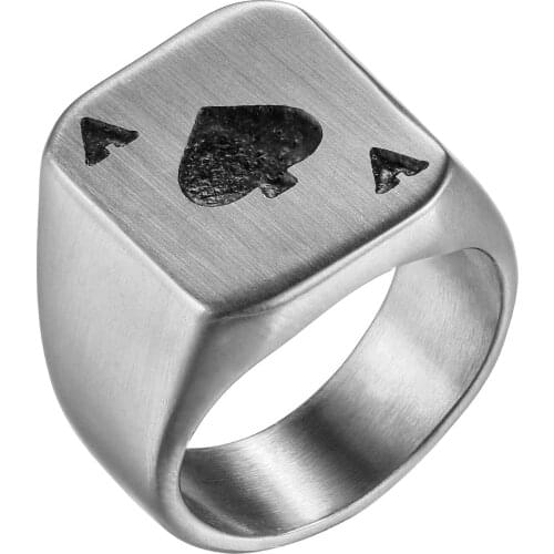 BONISKISS Unique Classic Poker Spades A Biker Cool Ring Stainless Steel Mens Ring Jewelry Silver Color Size 7-14 Wholesales