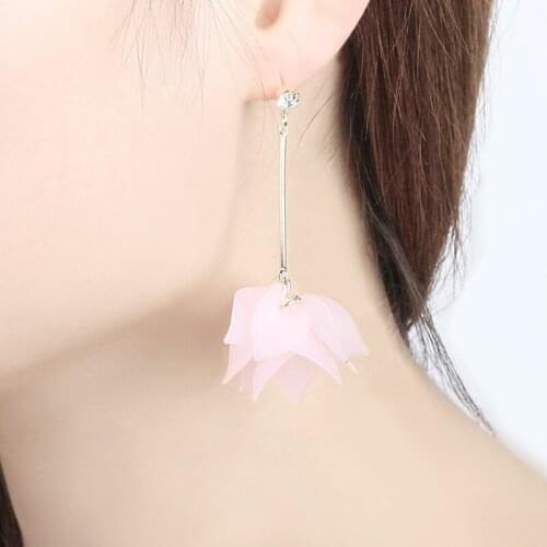 Korean Long Tassel Earing Flower Petal Leaves Stud Earrings For Women Fresh Zircon Brincos Earing Brinco Earring Oorbellen D156