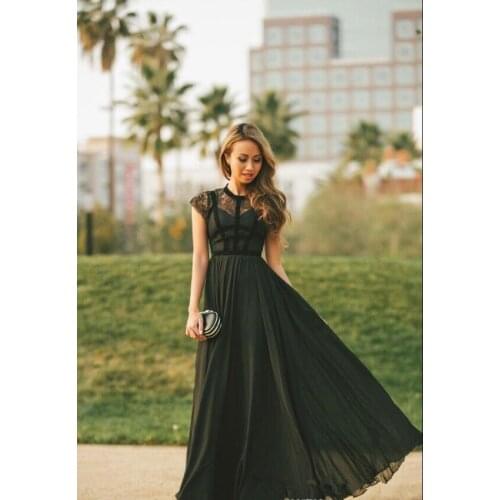 Evening dress 2019 Summer Lace Capped Sleeves Evening Dresses Long A Line Chiffon Maid of Honor Prom Formal Gown