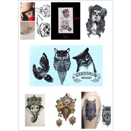 Water Resistant Temporary Tattoo Big Arm Owl Fake Tattoo Temporary Henna India Tatoo Stickers Custom Black Tatto