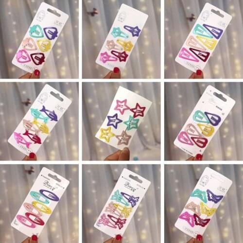 6Pcs/Lot Korean Cartoon Hair Clips Metal Snap Hairpins Barrettes Candy Color star Hairgrip for women Girls Hair Accessories