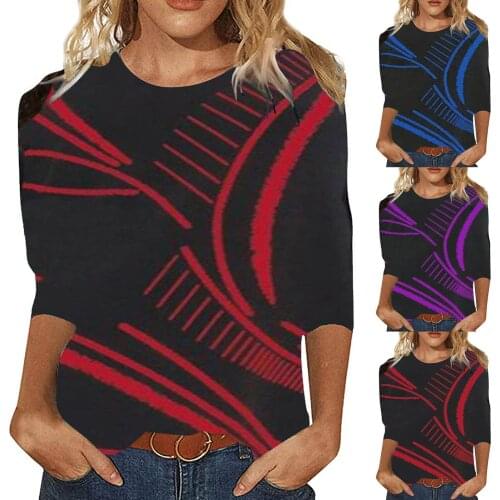 Harajuku Print Womens Blouse 3/4 Sleeve Shirts Loose Casual Tops Beautiful Print Crew Neck Shirts Blusas Mujer De Moda