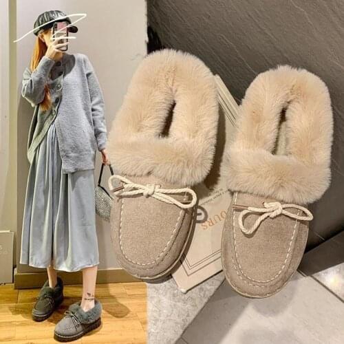2020 Winter Snow Boots Women Artificial Fur Shoes Fashion Warm Plush Female Flats Outdoors Lady Shoes Slip On Casual Loafers