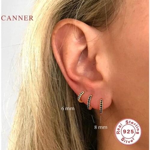 CANNER Stud Round micro-set black zircon 925 Sterling Silver Earrings Gold Earring Earrings For Women Earrings Korean Jewelry