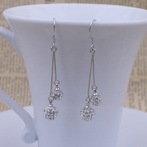S925 Silver Earring Pave CZ Dots Balls Tassel Drop Earring For Women Wedding Gift Lady Girl Fashion Jewelry