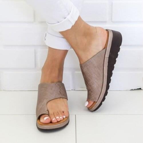 Women Pu Leather Slippers Solid Color Soft Sole Casual Platform Slippers Comfy Flat Outside Summer Wedges Slippers Flip Flop