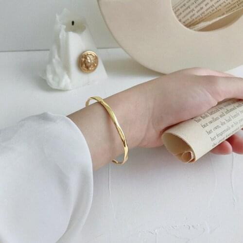 Minimalist Irregular Surface Bangle 925 Sterling Silver Simple Adjustable Mirror Polished Bracelets For Women Wild Bracelet