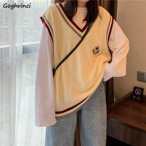 Sweater Vest Women Preppy Style All-match Fashion Loose Patchwork Korean Letter Student Vintage Streetwear Sweet Chic Elegant