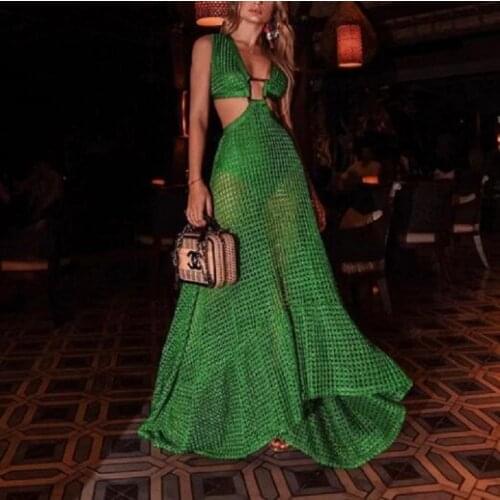 2021 Summer Dress Women Sexy Party Dress Maxi Bodycon Dress Green Celebrity Prom Evening Party Dress