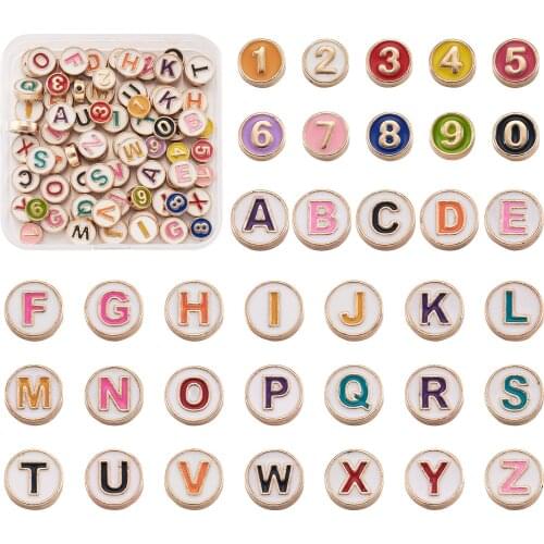 104Pcs Colorful Letters Alloy Enamel Spacer Beads Flat Round Necklace Earrings Alphabet Beads Findings for DIY Jewelry Handmade