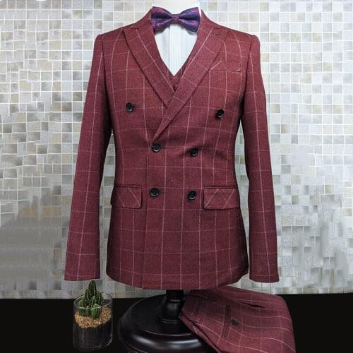 2021 mens new plaid 3-piece Men suits Fashion High quality Boutique Casual 3 pcs set Wedding party Dress prom Groom Tuxedo