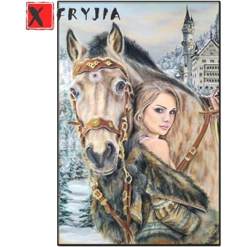 Snow Romantic Horse Woman Diamond Painting Full square Round Mosaic Diamond Embroidery Diamond Picture Crafts And Art,decor