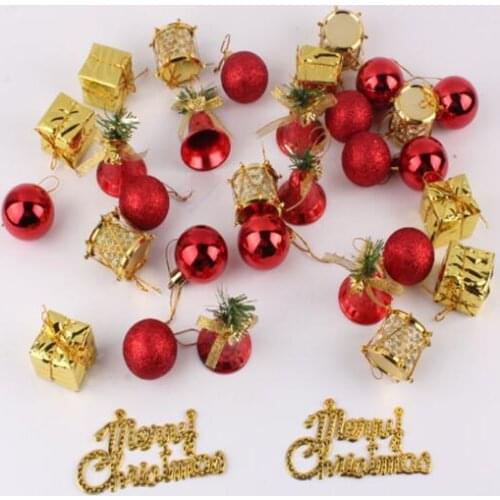 32pcs/Bag Christmas Balls Bells Merry Christmas Letters Pendant Christmas Tree Ornaments Home Decoration