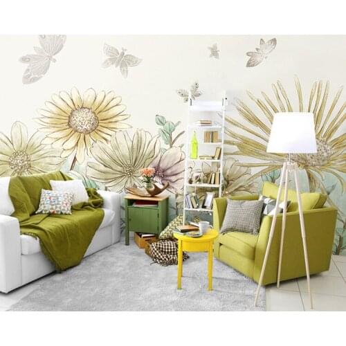 3D Flower Wall Murals Wallpaper Art Living Room Bedroom Oil Painting Wall paper Hand-painted Sunflower sticker mural Decor