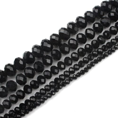4-12mm Natural Rondelle Black Austria Faceted Crystal Glass Beads Spacer Loose Beads for Jewelry Making DIy Necklace Accessories
